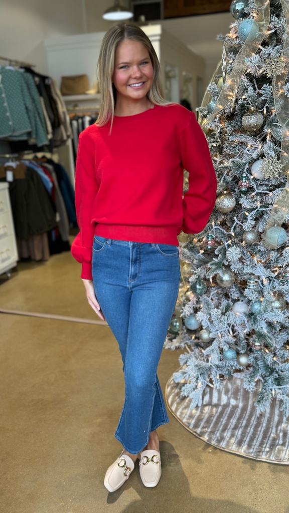 Red Ballon sleeve Sweater