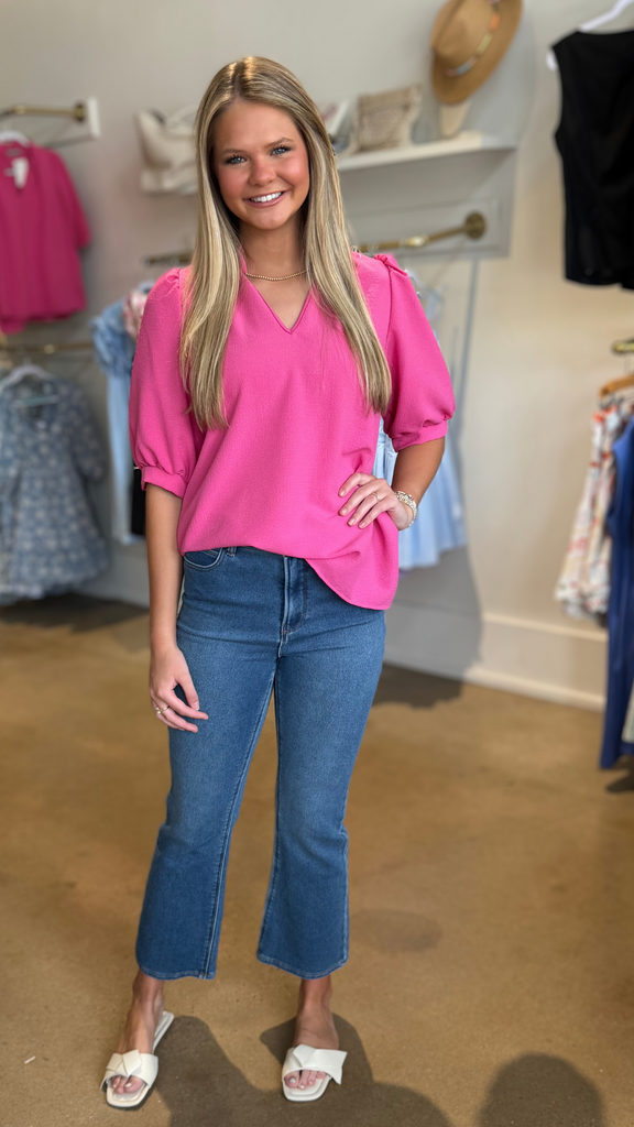 Pink Ruffle Collard Blouse