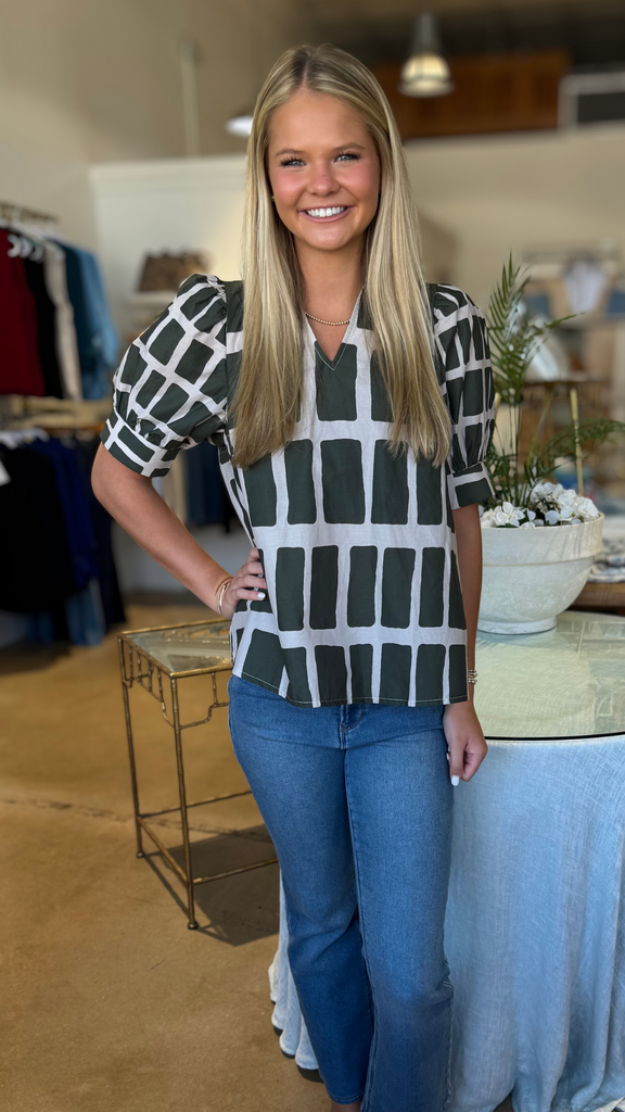 Olive blocked blouse
