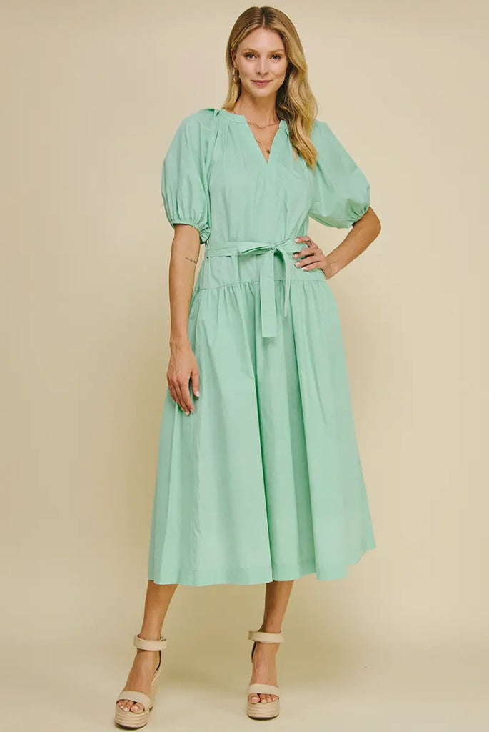 Mint V Neck Midi Dress