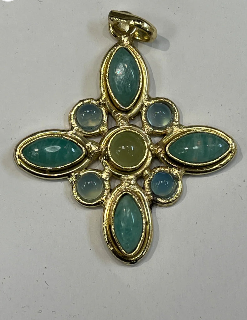 Amazonite Chalcedony and Green Onyx stone pendant
