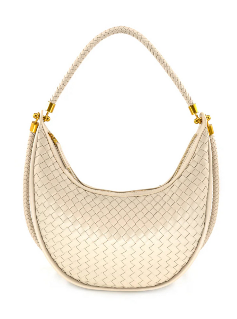 Beige Large woven shoulder bag