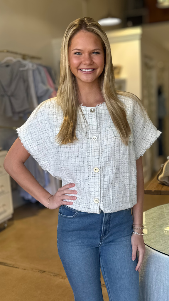 Cream gold tweed top/jacket