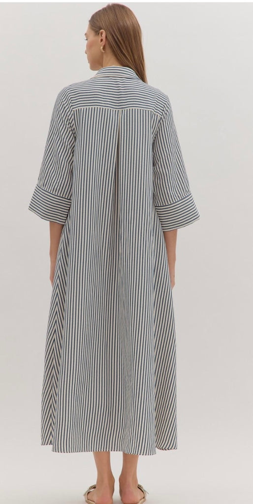 Indigo Stripe midi dress