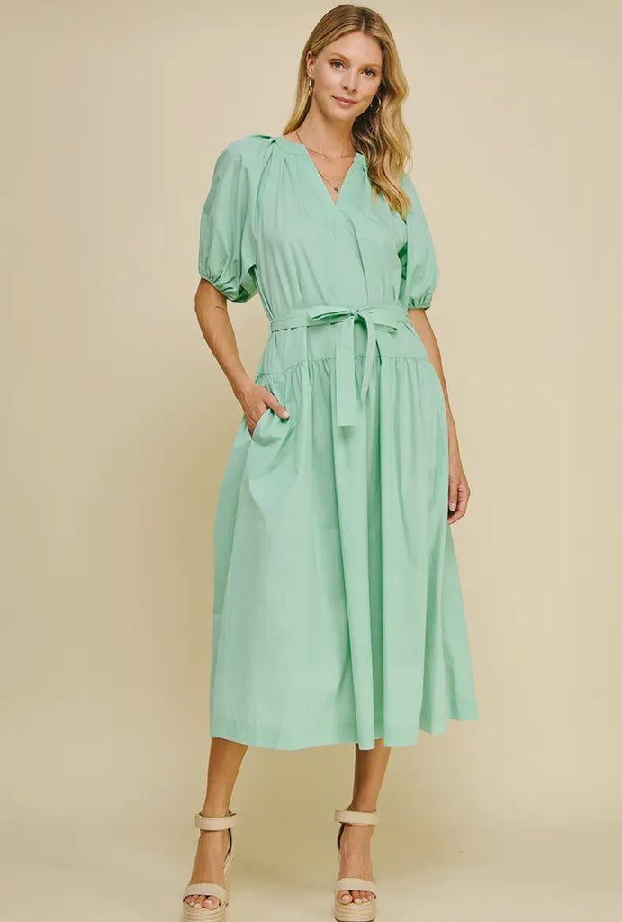 Mint V Neck Midi Dress