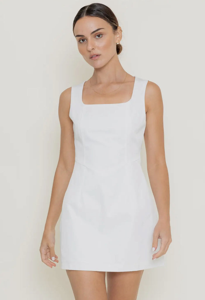 White Square neck Dress