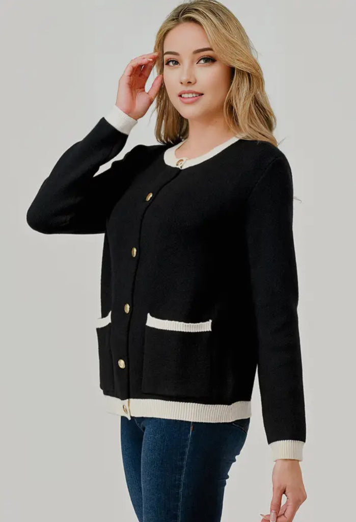 Black/cream contrast cardigan