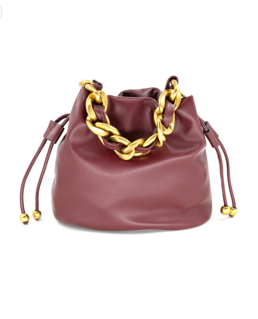 Burgundy small bucket bag
