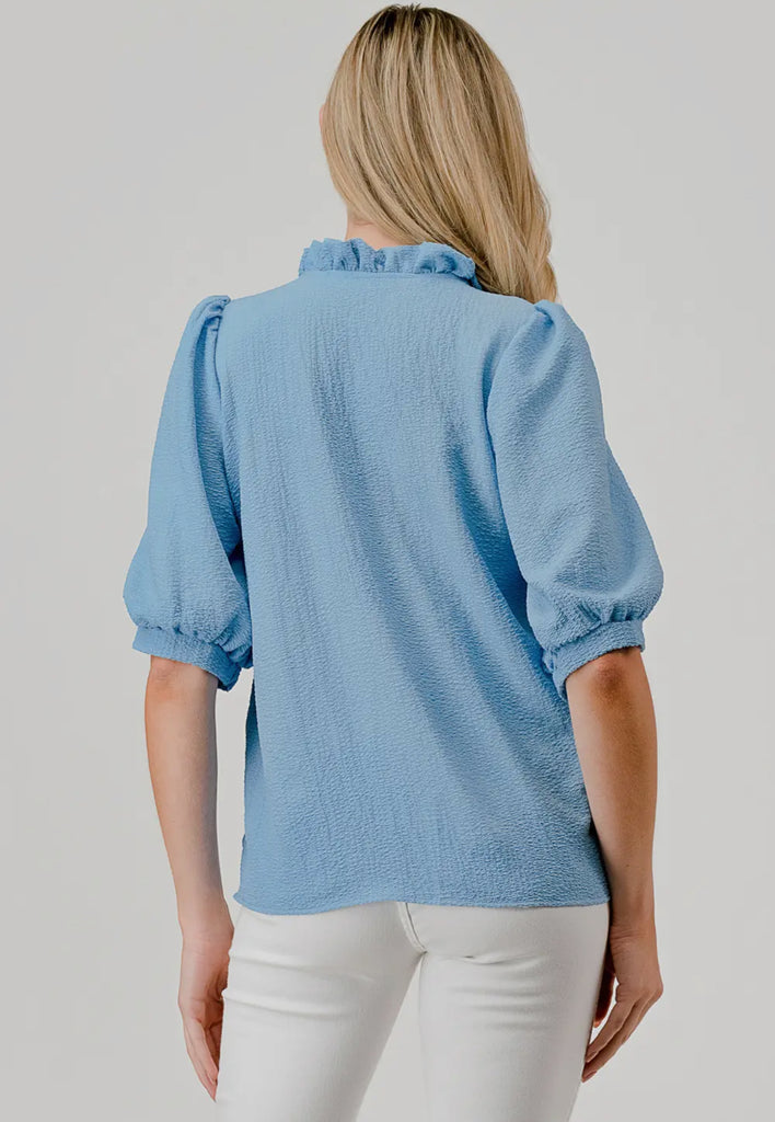 Blue Ruffle Collar Blouse