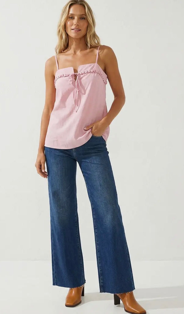 Pink ruffle tie top