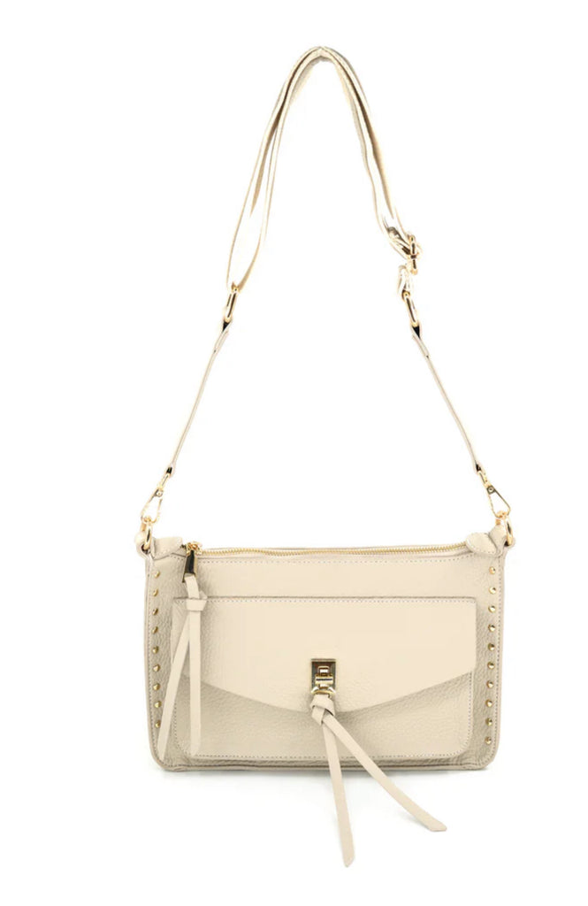 Beige large studded crossbody