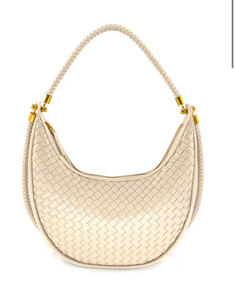 Beige Large woven shoulder bag