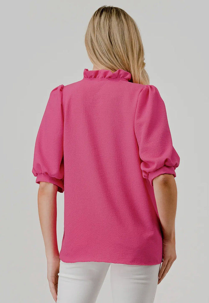Pink Ruffle Collard Blouse