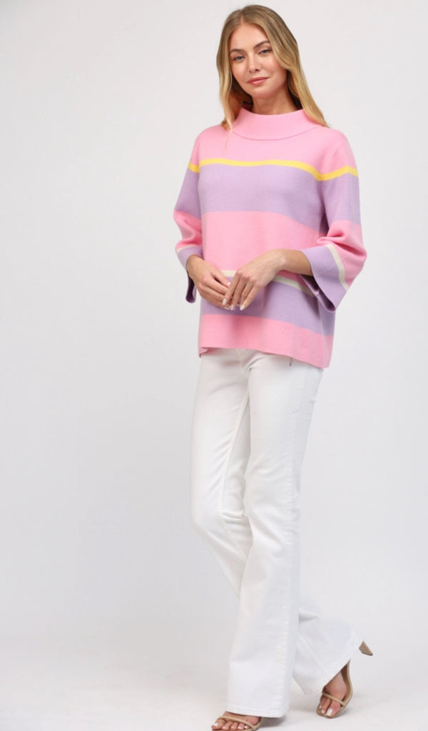 Stripe Mock Neck Sweater