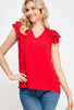 Red V Neck double Ruffle Top