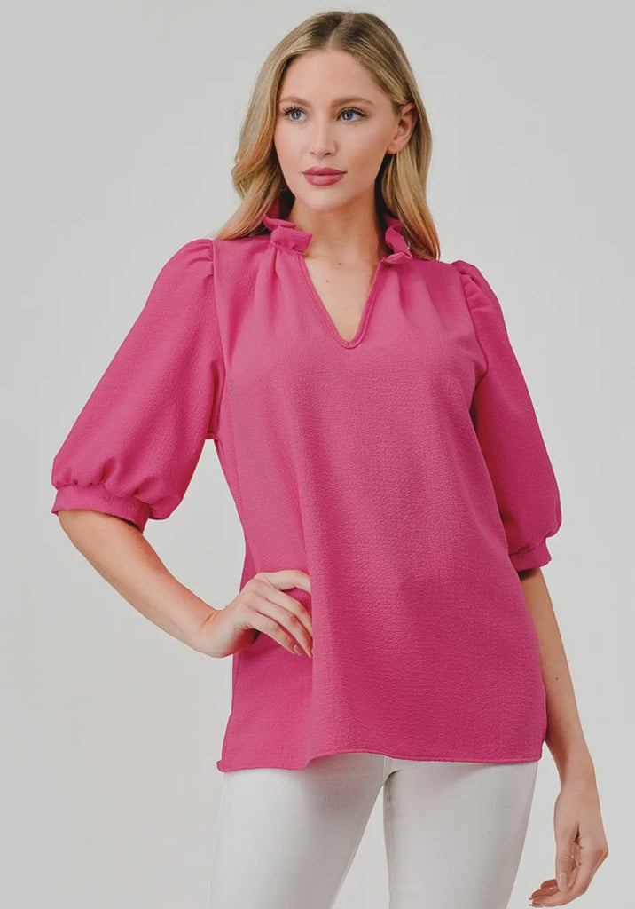 Pink Ruffle Collard Blouse