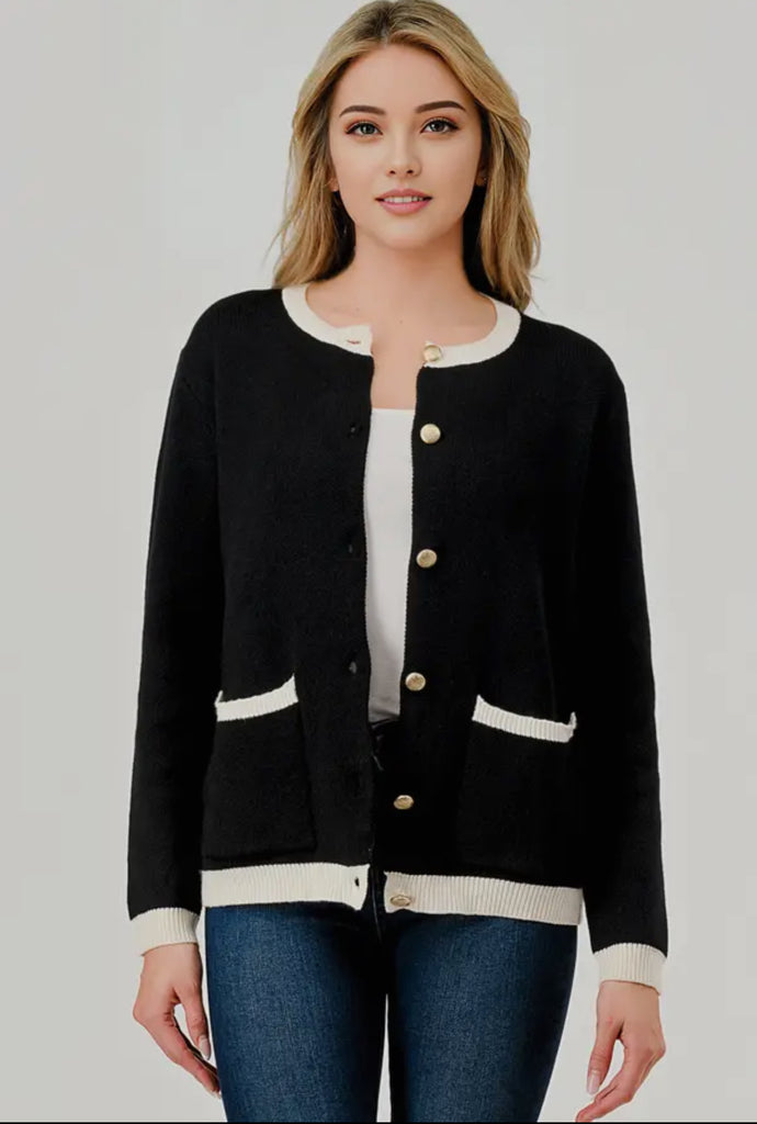 Black/cream contrast cardigan
