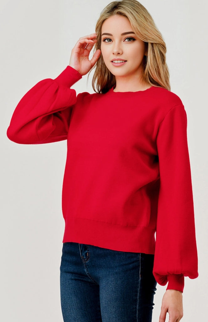Red Ballon sleeve Sweater