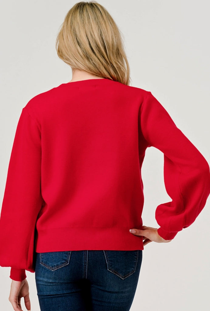 Red Ballon sleeve Sweater