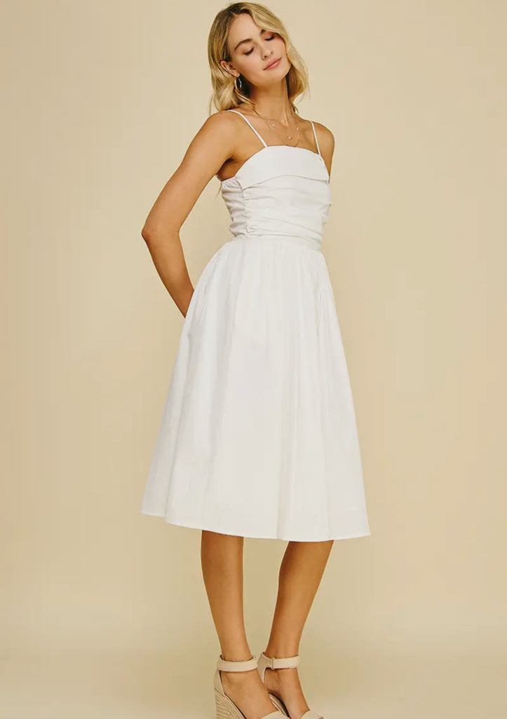 White shirring midi dress