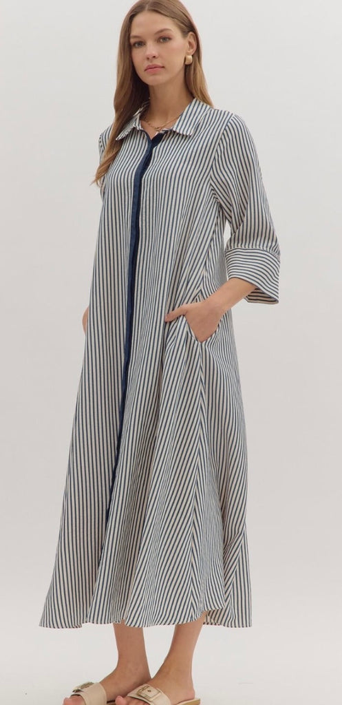 Indigo Stripe midi dress