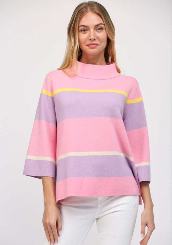 Stripe Mock Neck Sweater