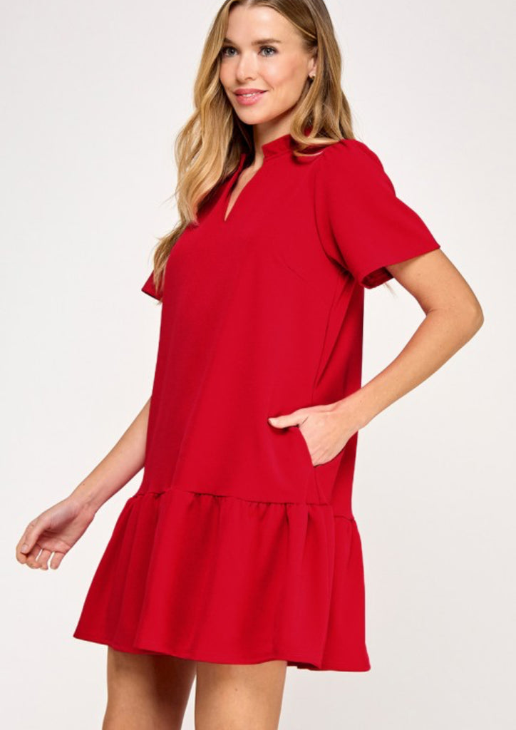 Red Ruffle Hem Dress