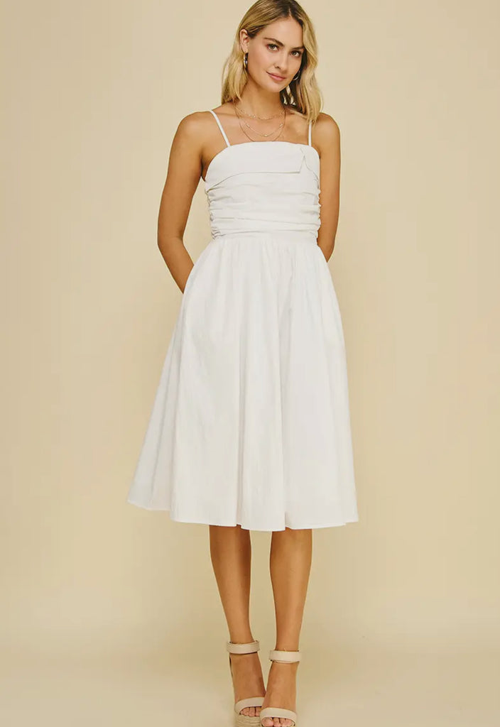 White shirring midi dress