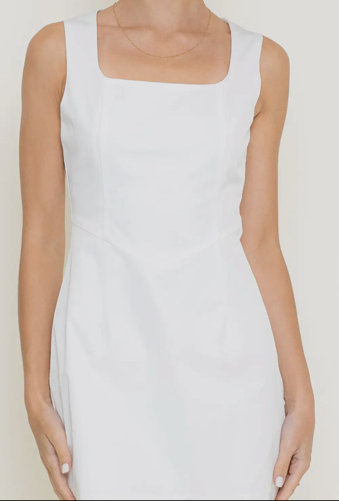 White Square neck Dress