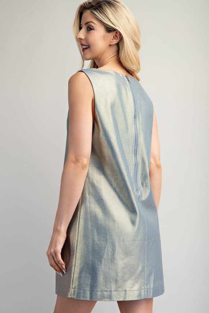 Gold metallic scoop neck dress