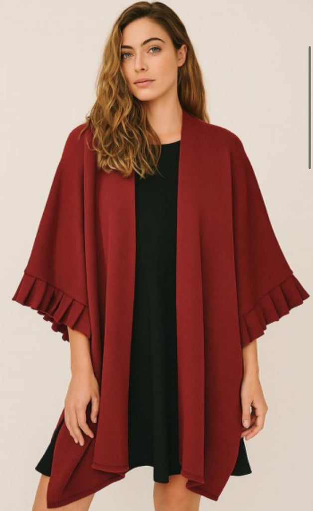 Burgundy ruffle cardigan