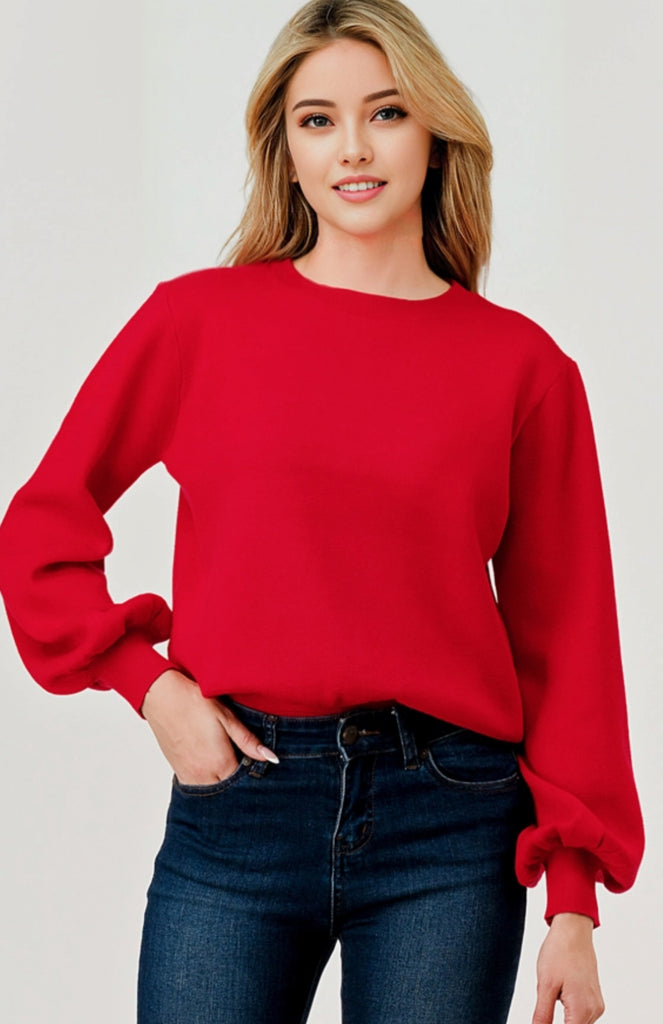 Red Ballon sleeve Sweater