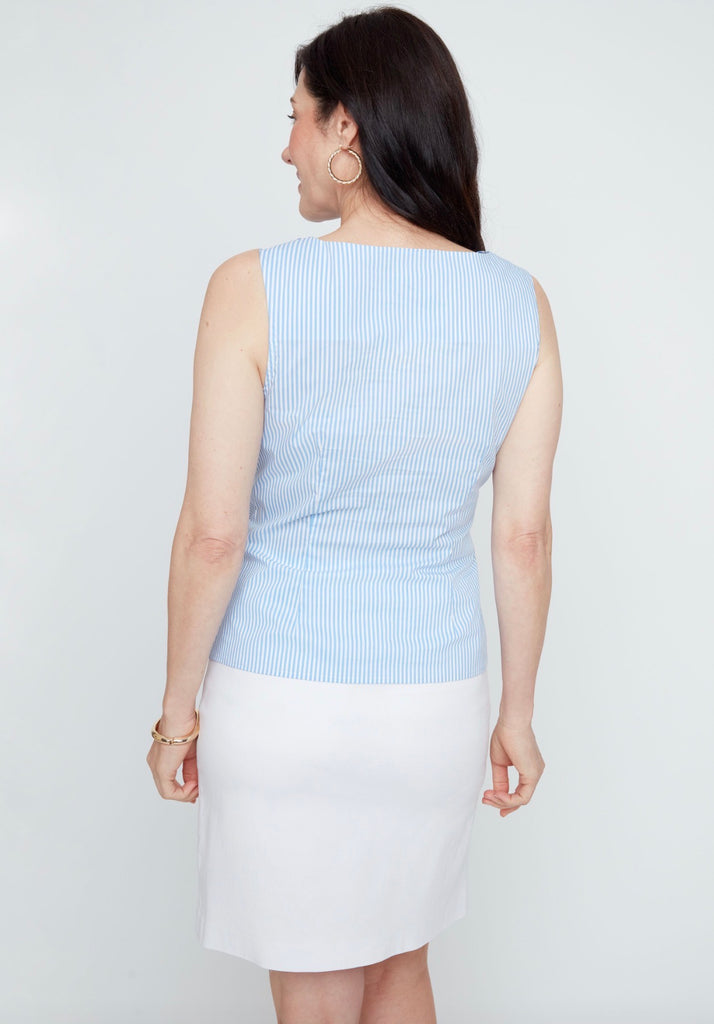 Blue/white stripe bow blouse