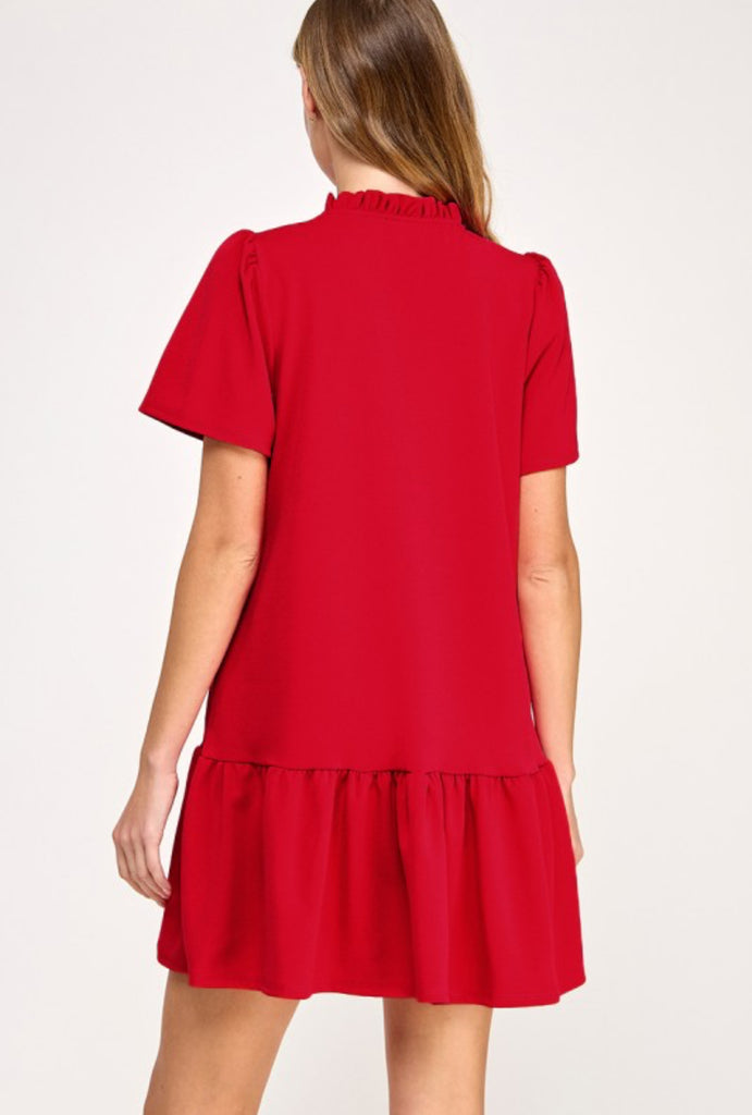 Red Ruffle Hem Dress