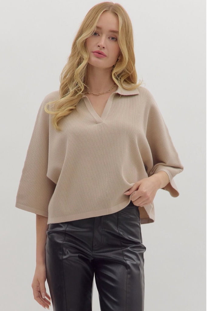 Stone collard v neck top