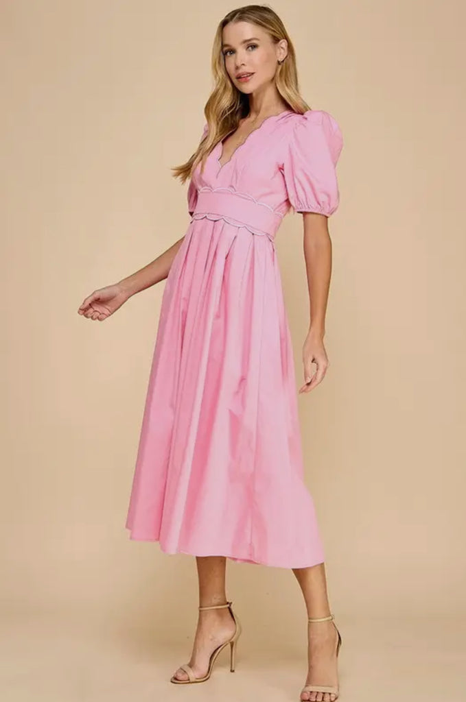 Pink Scallop Midi Dress