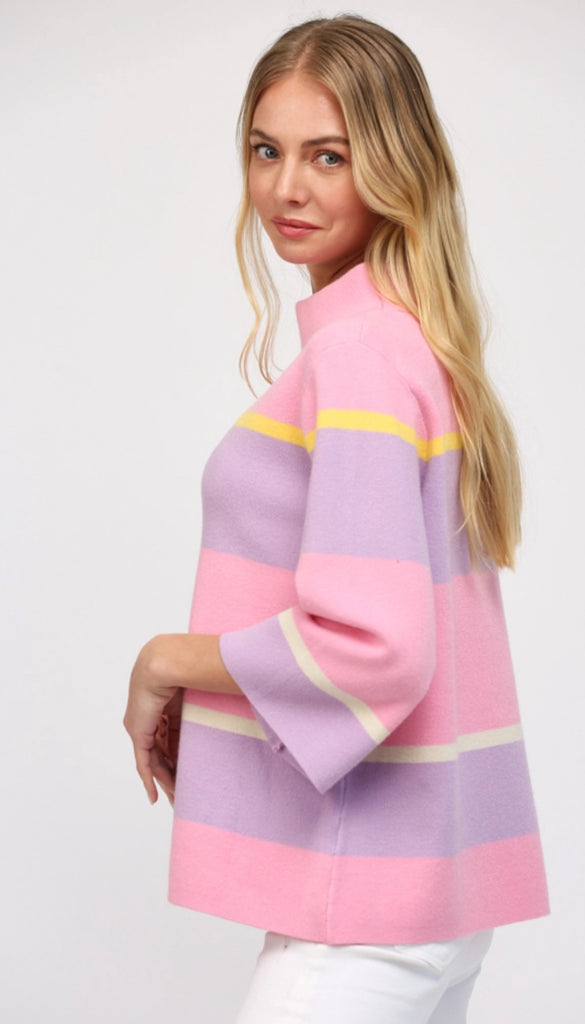 Stripe Mock Neck Sweater