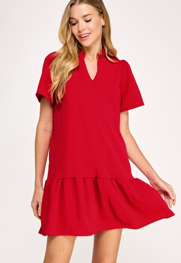 Red Ruffle Hem Dress