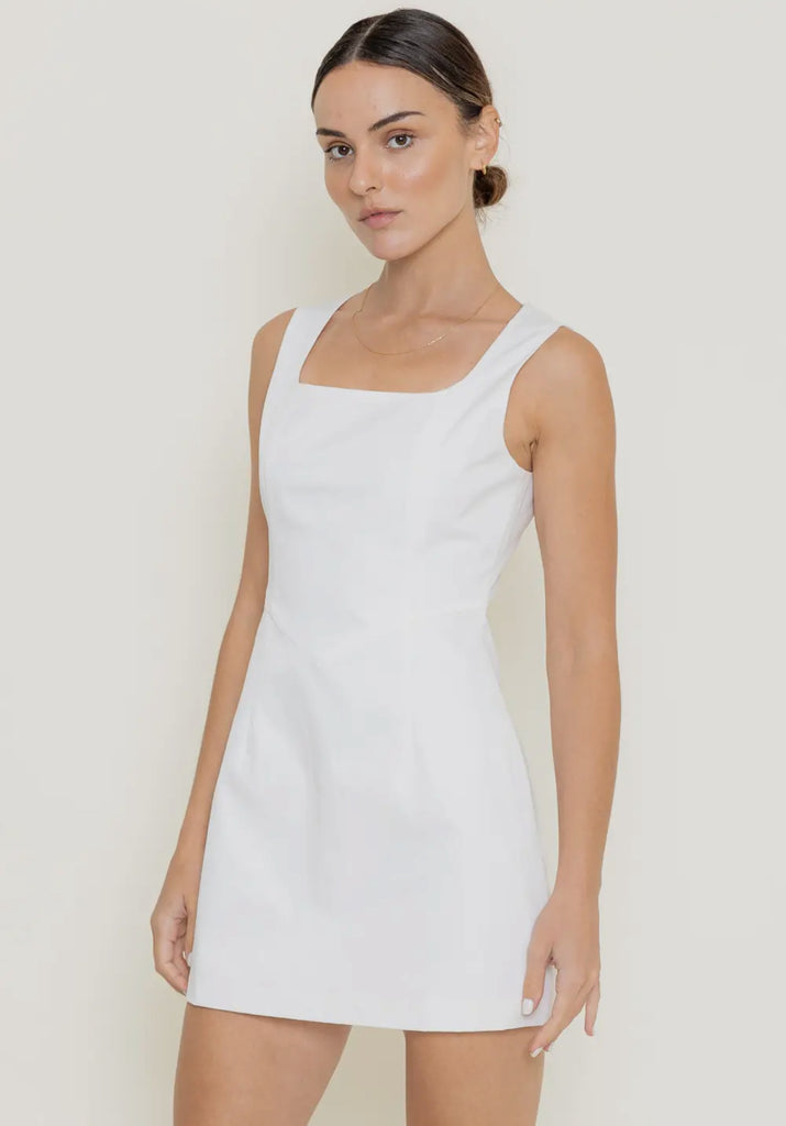 White Square neck Dress