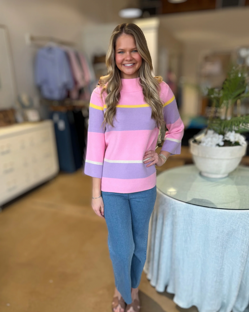 Stripe Mock Neck Sweater