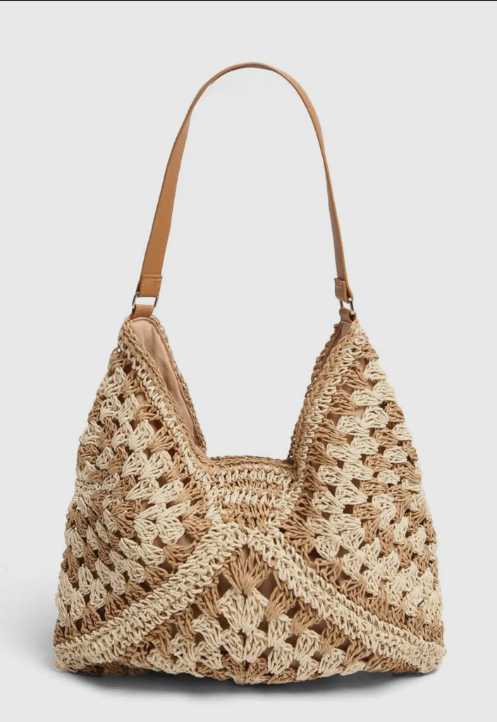 Khaki/taupe straw hobo