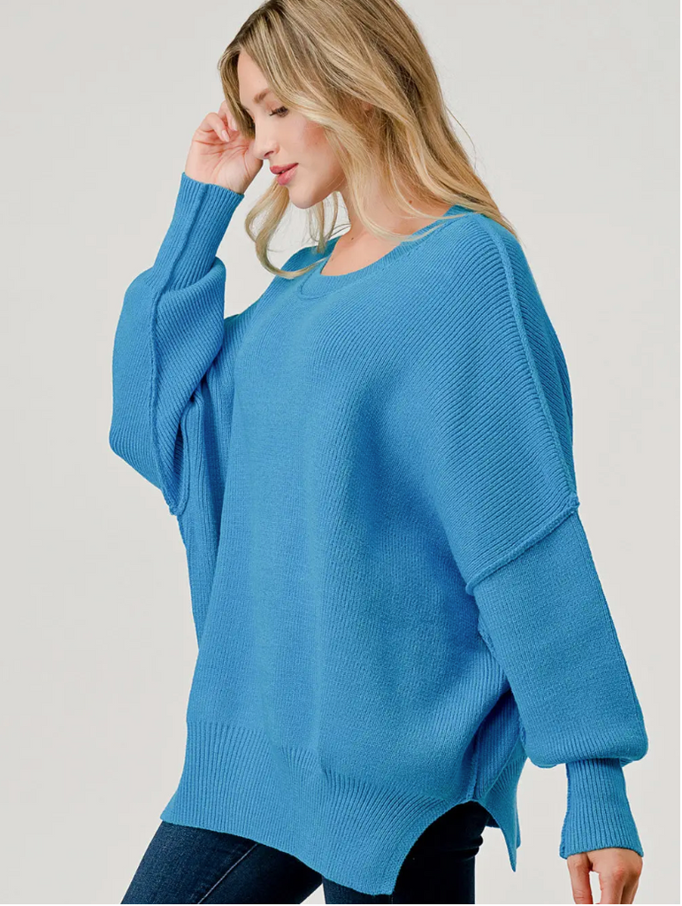 Blue Reverse Seam Pullover Sweater