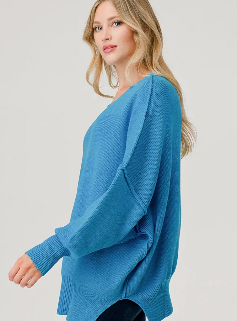 Blue Reverse Seam Pullover Sweater
