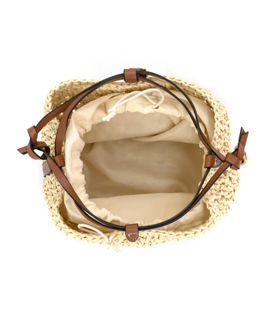 Straw bucket crossbody bag