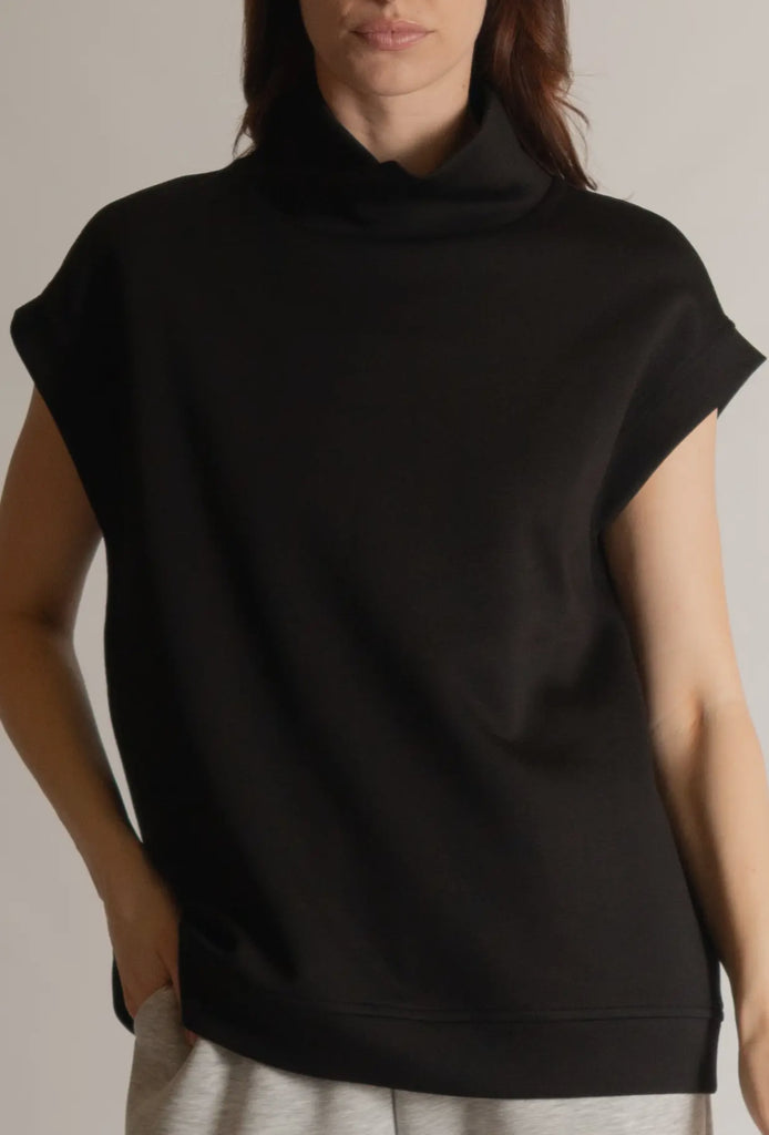 Black Modal Mock Neck Capped Sleeve Top