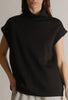 Black Modal Mock Neck Capped Sleeve Top