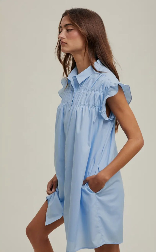 Sky Button Up Shirt Dress