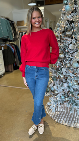 Red Split Hem Sweater