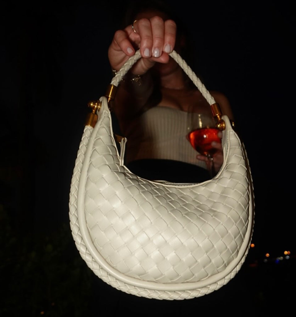 Beige Mini Woven Shoulder Bag