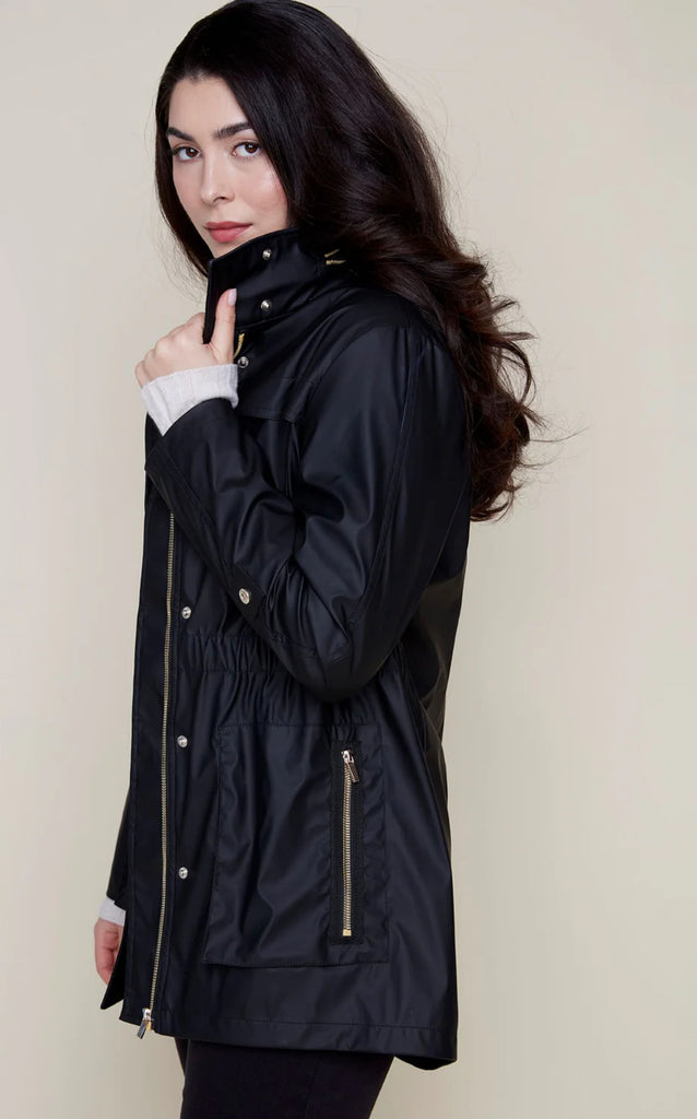 Black waterproof rain jacket